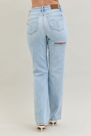 Judy Blue High Waist 90's Back Rip Straight Denim Jeans