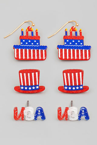 Stars And Stripes Cake Hat Earrings Set