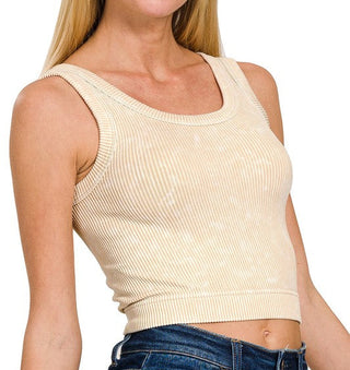 Stone-Washed Ribbed Bra Tank