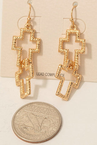 Silver & Gold Linked Cross Dangle Earrings