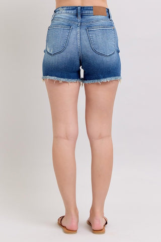 Judy Blue HW V-Front Fray Shorts
