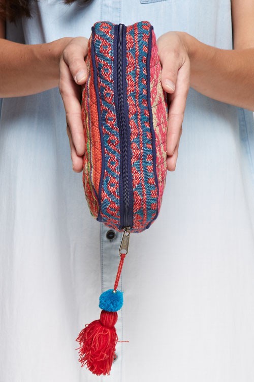 Piped Tassel Zipper Make-up Bag