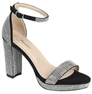 Ankle Strap Sequined Chunky Heel