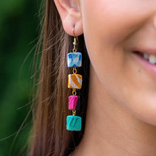 Aasha Kantha Four Cascading Square Beads Earrings