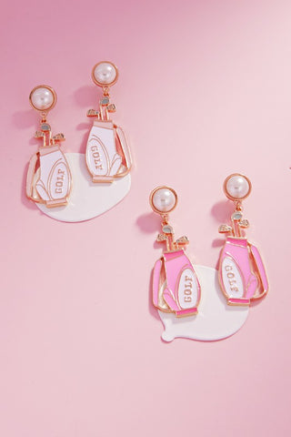 Gold Golf Bag Dangle Earrings