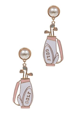 Gold Golf Bag Dangle Earrings