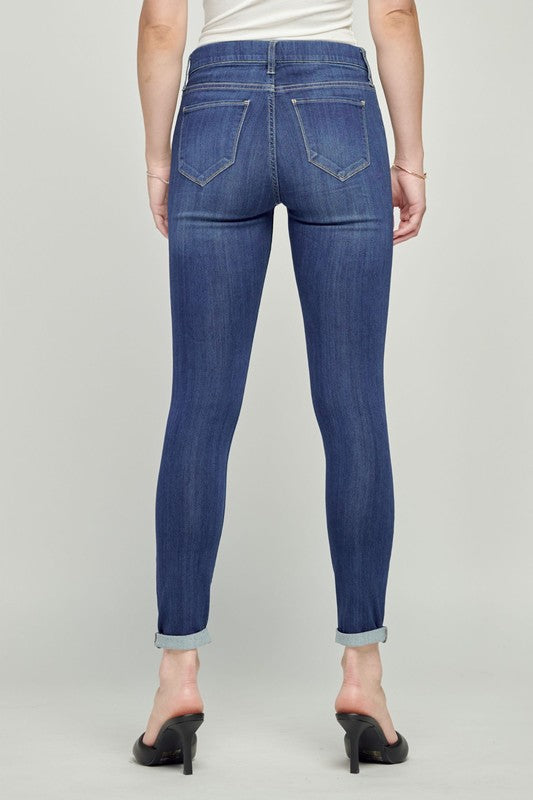 Cello Mid Rise Crop Skinny Rolled Hem Jean