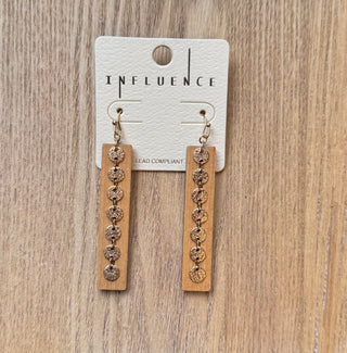 Wood Gold Disc Detail Earrings