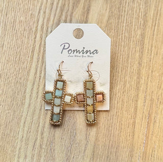 Gemstone Pastel Cross Earrings