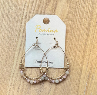 Gold Matte Ovel Stone Earrings
