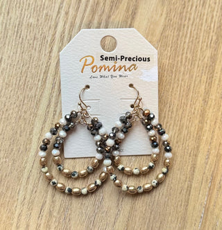 Navy, Gold & White Stone Double Oval Earrings