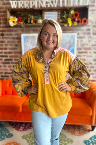 Henley Plaid Top