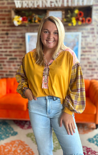 Henley Plaid Top