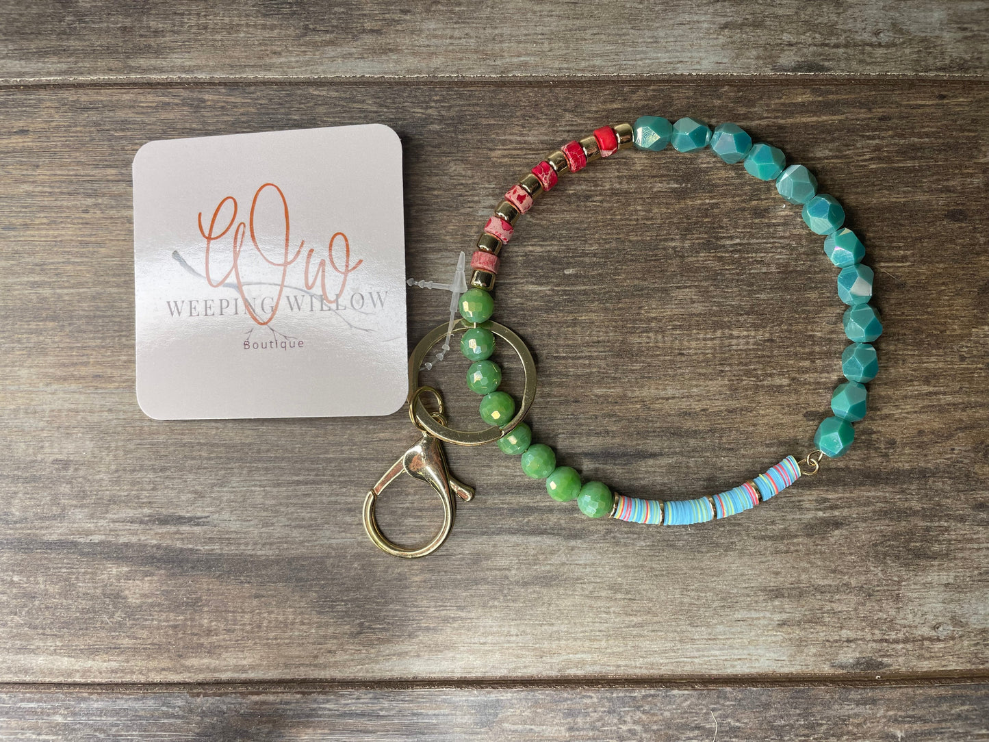 Blue & Green Variety Bead Key Ring