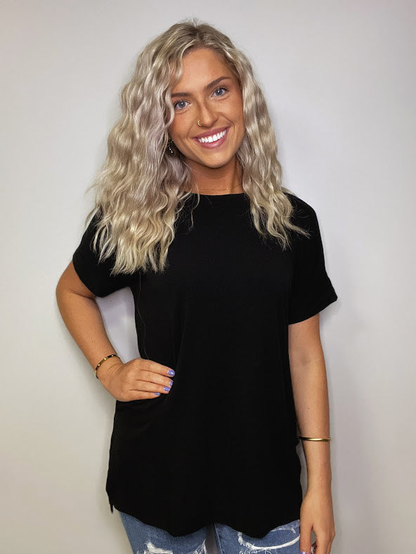 Simple, Black Side Slit Top