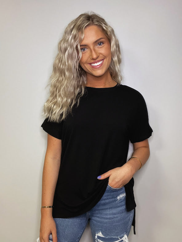 Simple, Black Side Slit Top