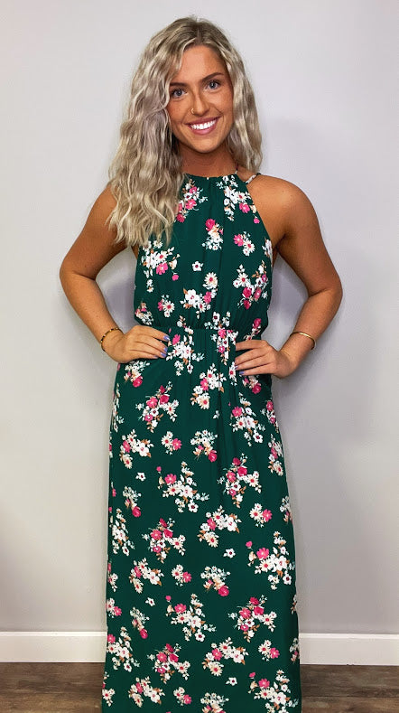 Floral Halter Neck Maxi Dress