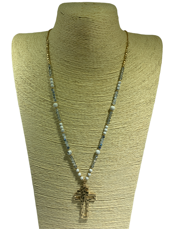 Cross Semi Precious Stone Necklace
