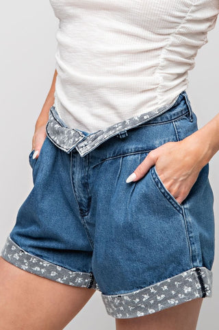 Floral Denim Mom Shorts