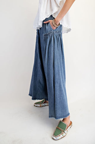 Washed Wide Leg Palazzo Chambray Pants