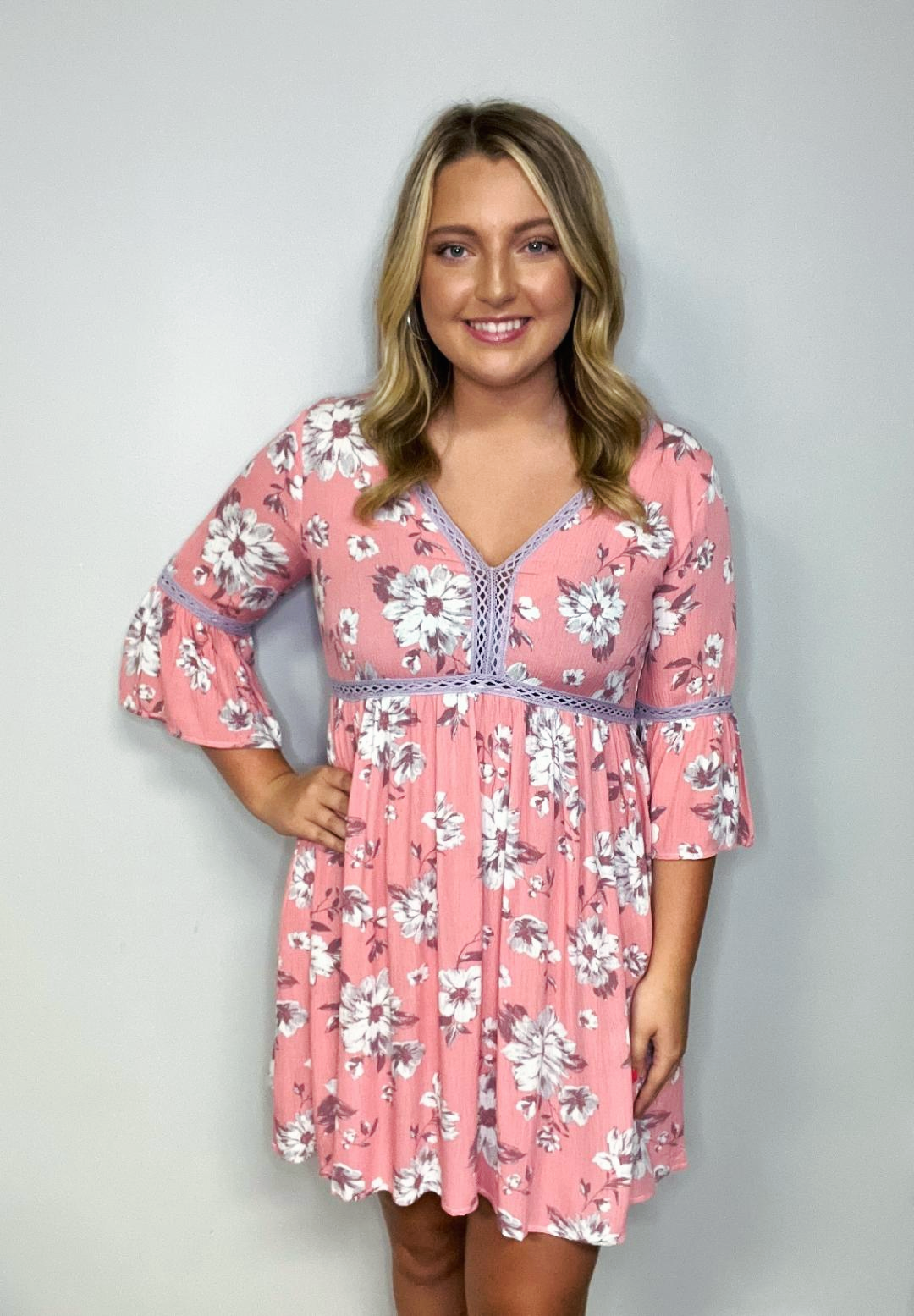 Boho Pink Floral Dress
