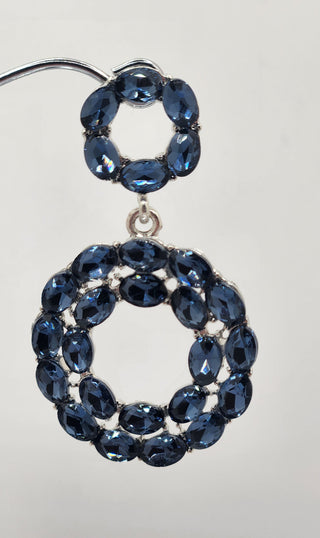 Deep Navy Silver Circle Earrings