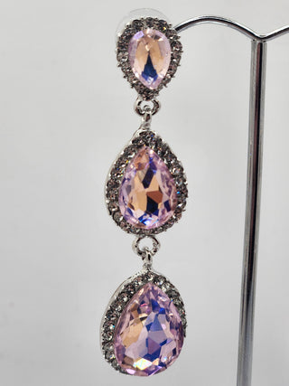 Light Pink Silver Three Tier Dangle Earrings