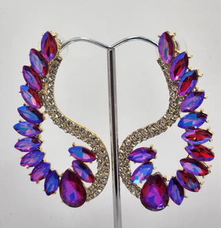 Gold Winged Teal Magenta Earring