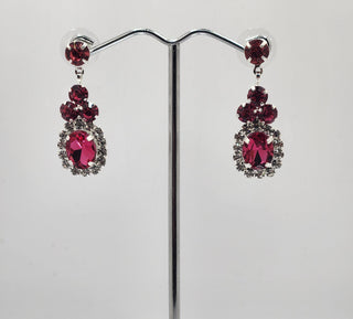 Silver Crystal Fuchsia Drop Earrings