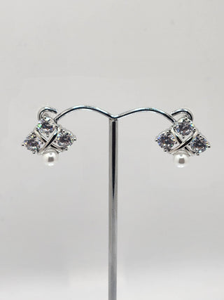 Silver Diamond Pearl Cluster Earring