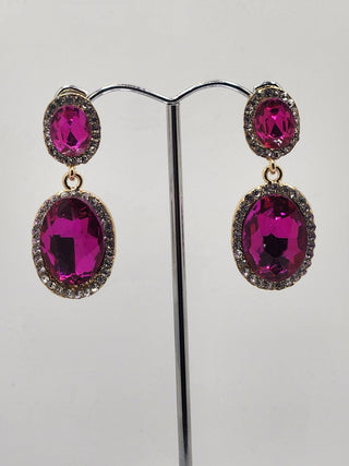 Gold Magenta Drop Earring