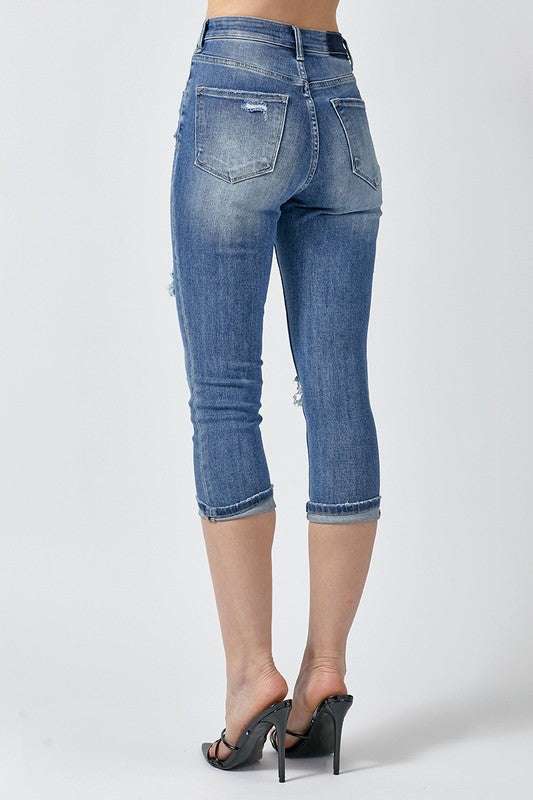 Denim Distressed Capri - Weeping Willow Boutique