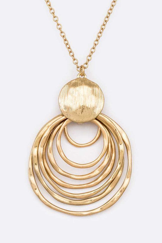 Hammered Multi Ring Pendant Necklace - Weeping Willow Boutique