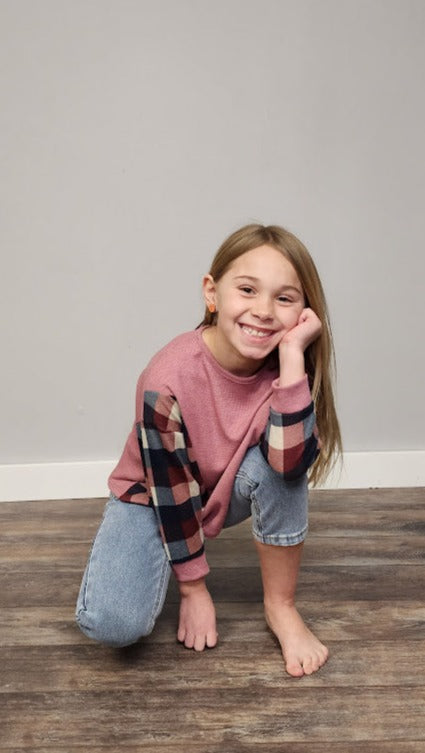 Kids Waffle Knit Plaid Top