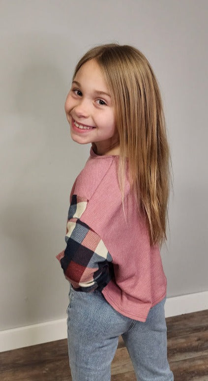 Kids Waffle Knit Plaid Top