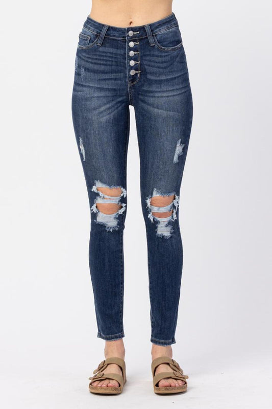 Judy Blue Hi-Rise Button Fly Cuffed Skinny Jean