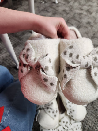 Brown Polka Dot Bow Slippers