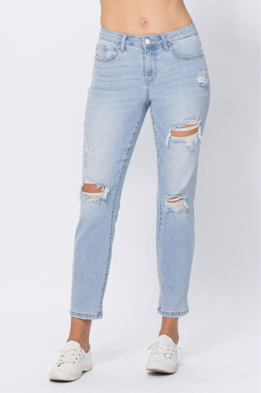 Judy Blue Plus Light Destroyed Boyfriend Jeans