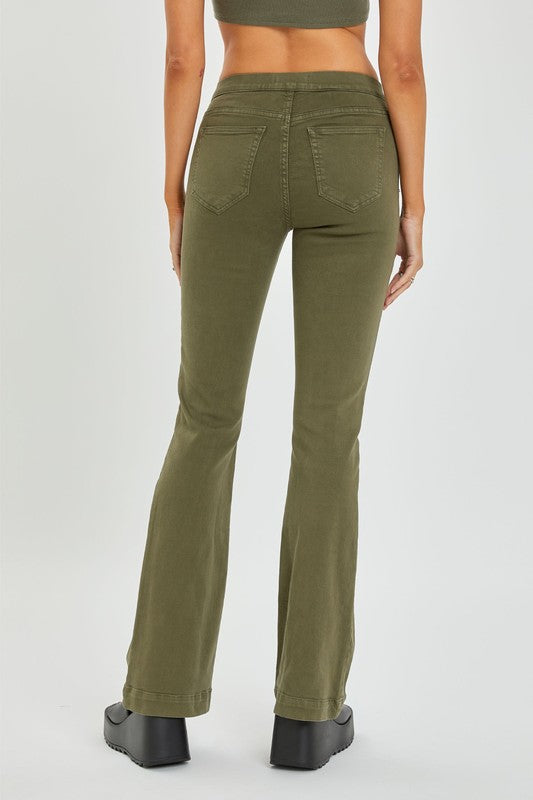 Cello Olive Mid Rise Flare Jeggings