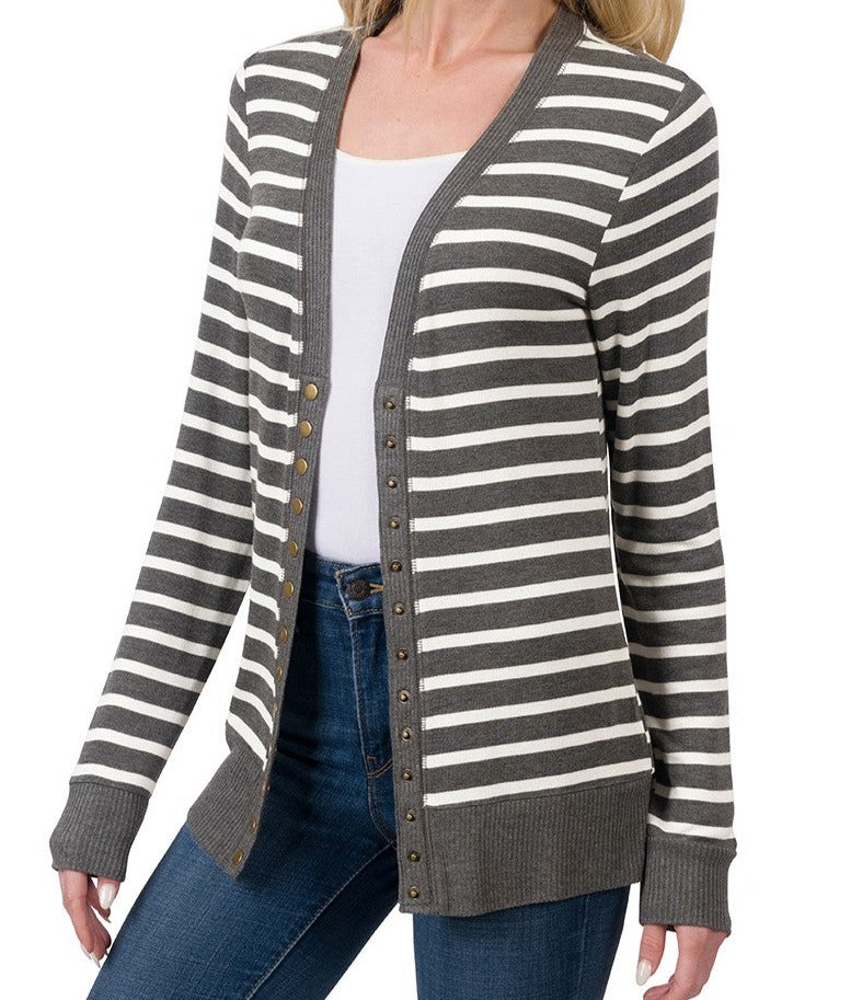 Totally Striped Button Cardigan