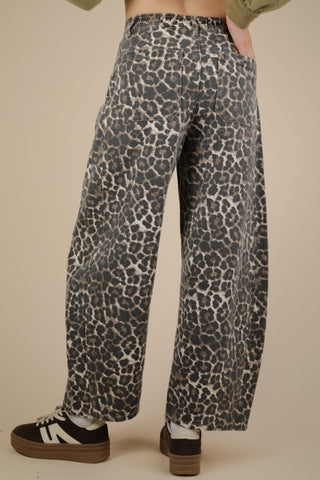 Leopard Print Barrel Jeans