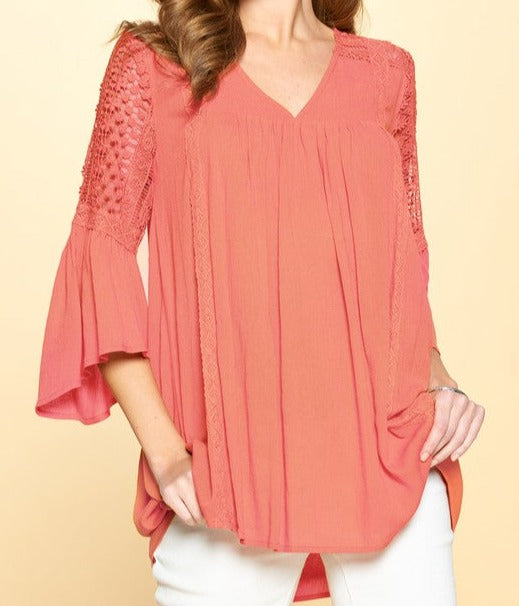 Coral Woven Babydoll Top