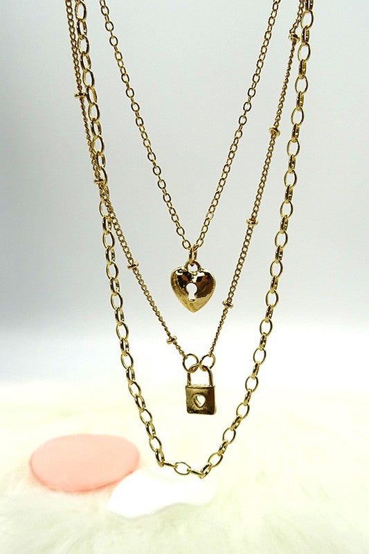 Layered Key and Lock Necklace