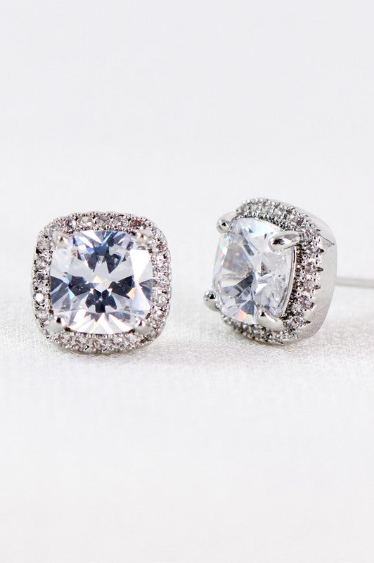 Dainty Cubic Zirconia Square Stud Earrings