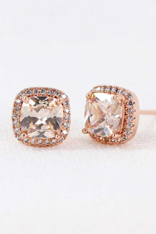 Dainty Cubic Zirconia Square Stud Earrings