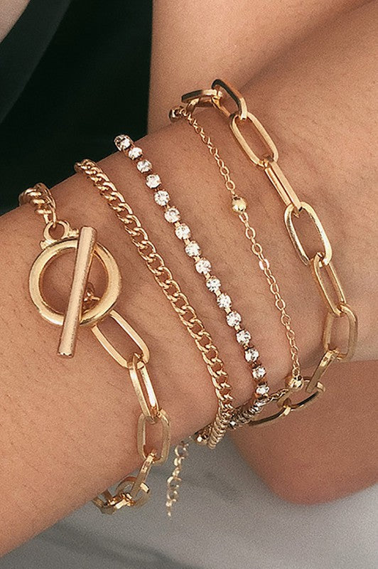 Layered Metal Paperclip Chain Bracelet Set