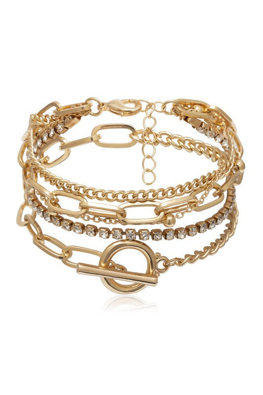 Layered Metal Paperclip Chain Bracelet Set