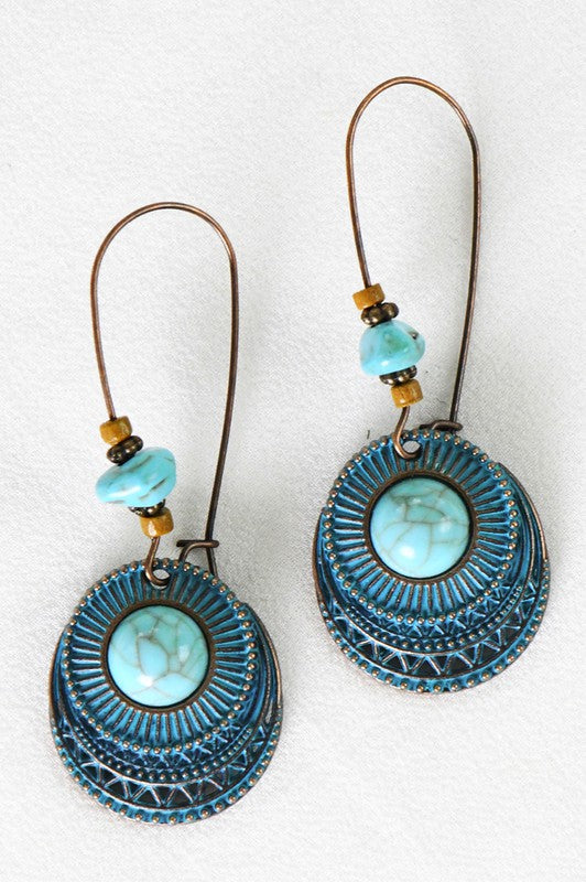 Boho Gypsy Stamped Metal Patina Drop Earrings