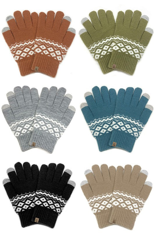 Geometric Knit Touch Gloves