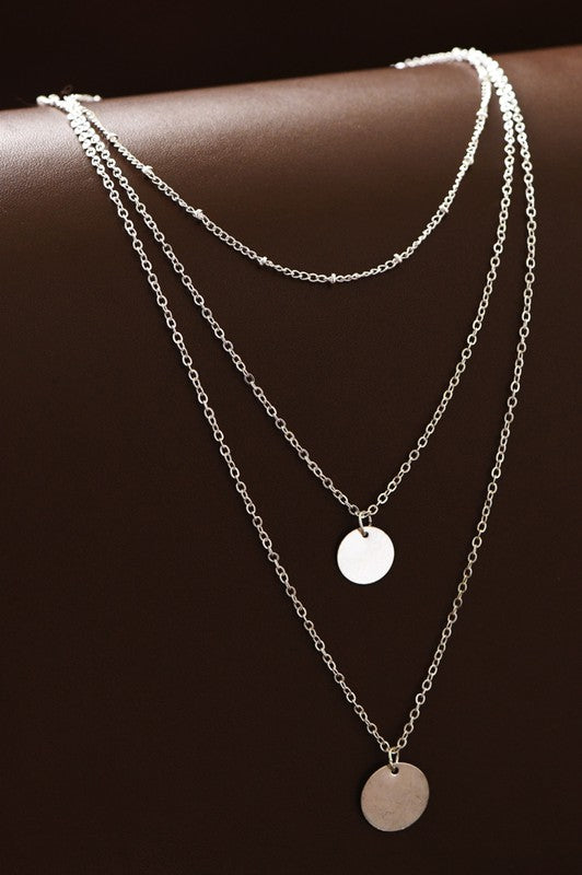 Delicate Disc Pendant Triple Layered Necklace